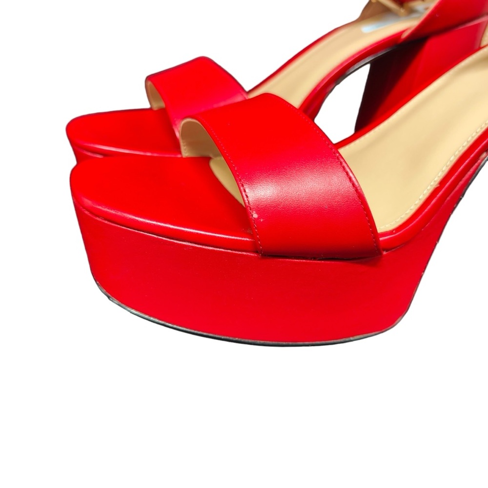 Michael Kors Women's Tara Platform Dress Heel Sandals Red Crimson Leather - Picture 6 of 11